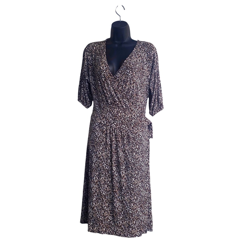 George Stretch Faux Wrap Dress Womens Medium 8-10 Leopard Animal Print